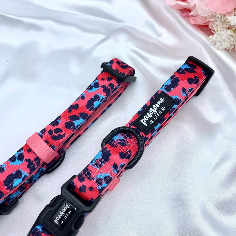 Cute dog collar with a trendy pink leopard print, adding a touch of style to your pet's look