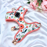 Stylish dog harness with a charming floral design, perfect for fashionable walks