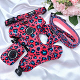 Trendy dog leash featuring a vibrant pink leopard pattern, making a statement during outings