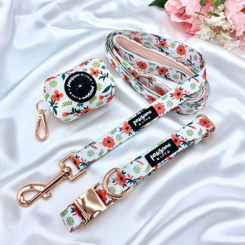Adjustable dog collar adorned with a beautiful floral print, ensuring a comfortable fit