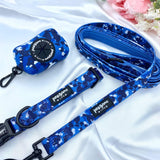 Elegant and adjustable dog collar featuring a bold blue camouflage pattern and quick-release buckle for added convenience