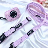 Versatile dog leash in a pink, lilac, and purple color combination, suitable for various dog breeds and sizes