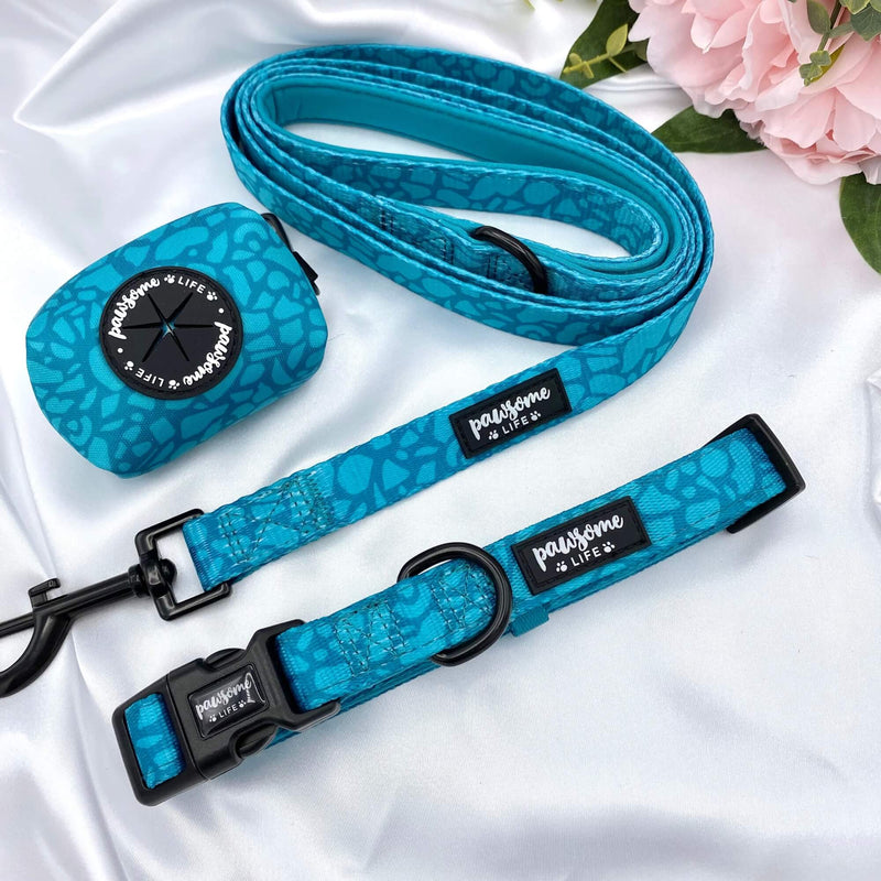 Chic dog collar featuring a dark teal abstract design and a quick-release buckle for added convenience
