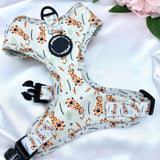 Cute no-pull dog harness with adjustable design and playful tiger pattern