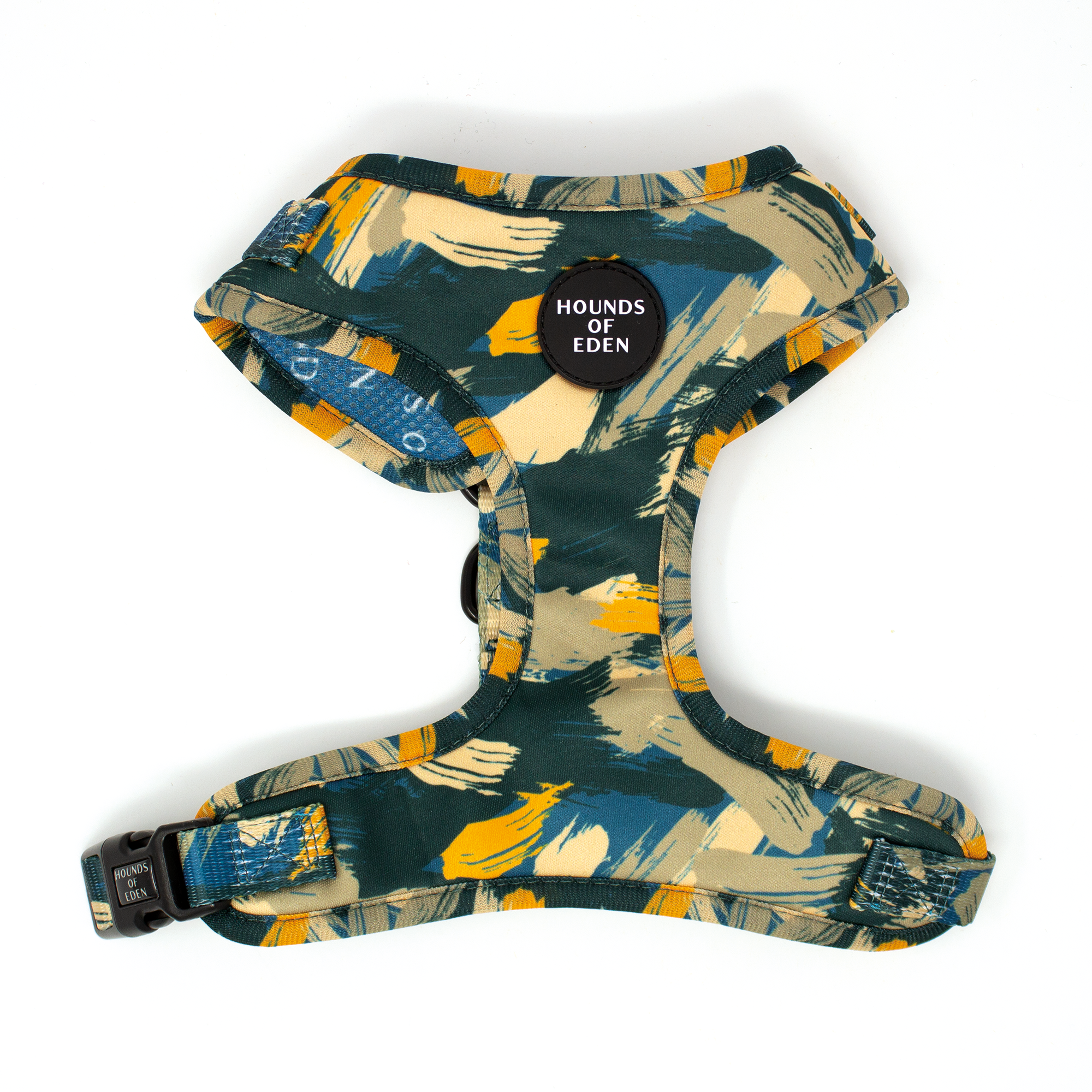 'Brush it Off' - Olive, Blue & Orange Camo Pattern Dog Harness
