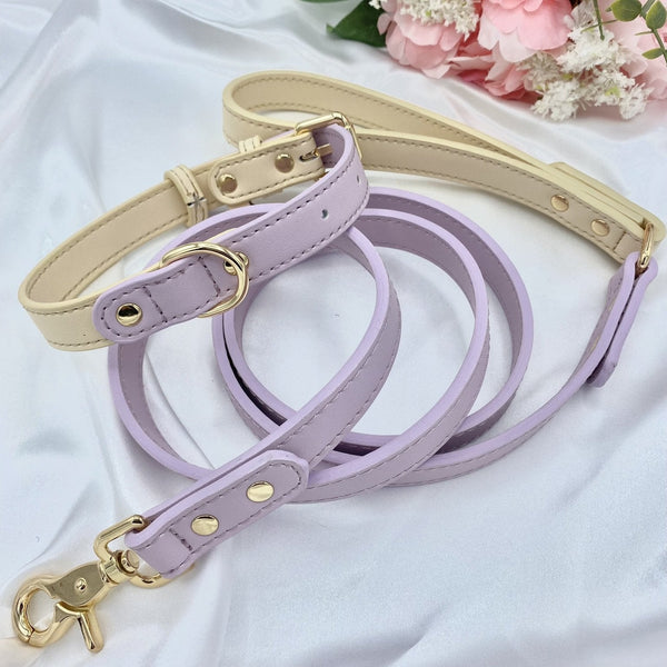 Cream and Lilac Leather Dog Lead