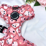 Adjustable cute dog harness with designer pattern for puppy and small to medium dogs featuring quick release buckle