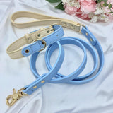 Cream and Blue Leather Dog Lead