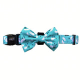teal abstract bow tie dog collar uk
