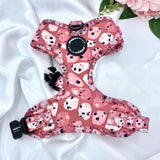 Adjustable cute dog harness with designer pattern for puppy and small to medium dogs featuring quick release buckle