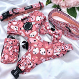 Adjustable cute dog harness with designer pattern for puppy and small to medium dogs featuring quick release buckle