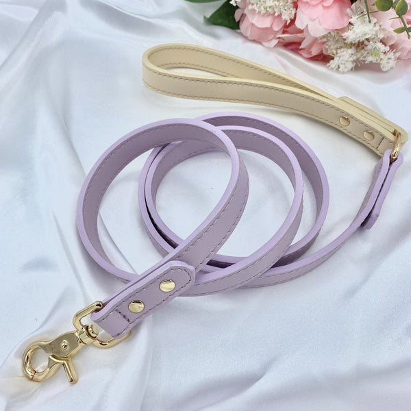 Cream and Lilac Leather Dog Lead