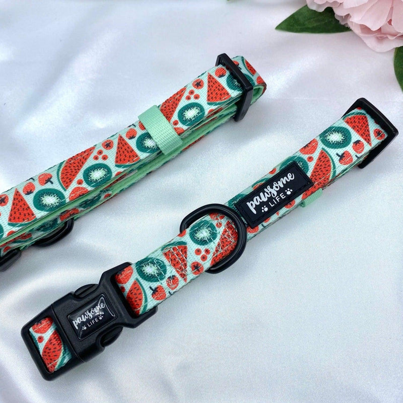 Cute dog collar with a fun watermelon pattern and quick-release buckle for easy use