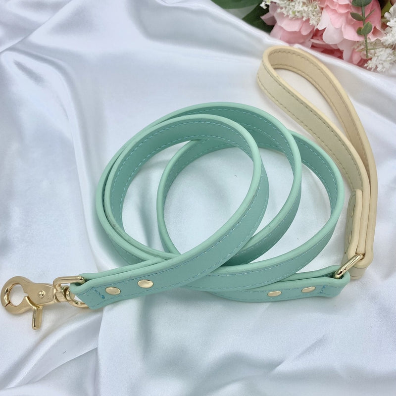 Cream and Green Leather Dog Lead