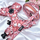 Adjustable cute dog harness with designer pattern for puppy and small to medium dogs featuring quick release buckle