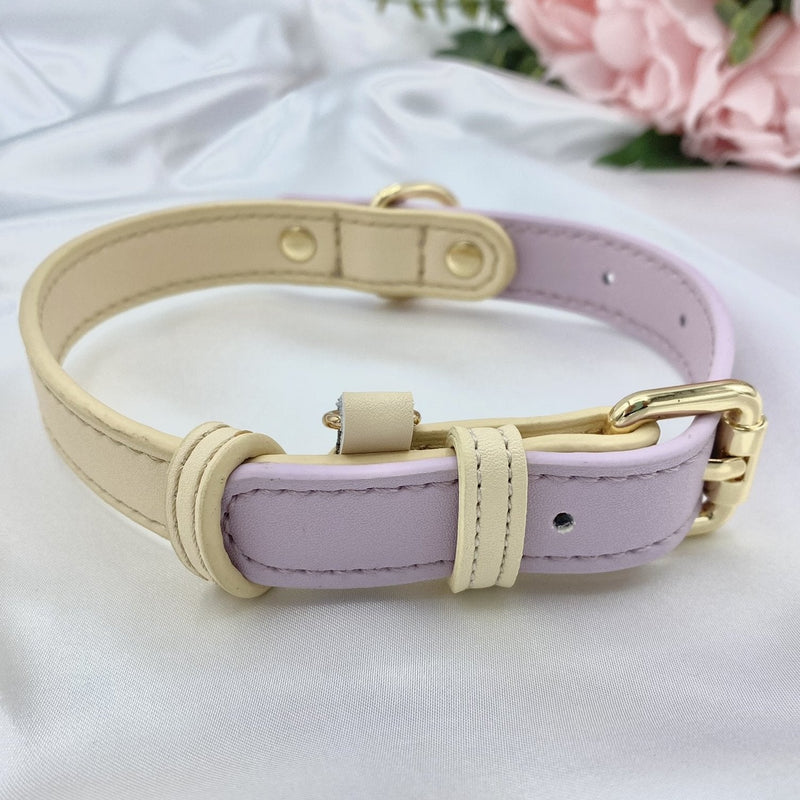 Cream and Lilac Leather Dog Collar