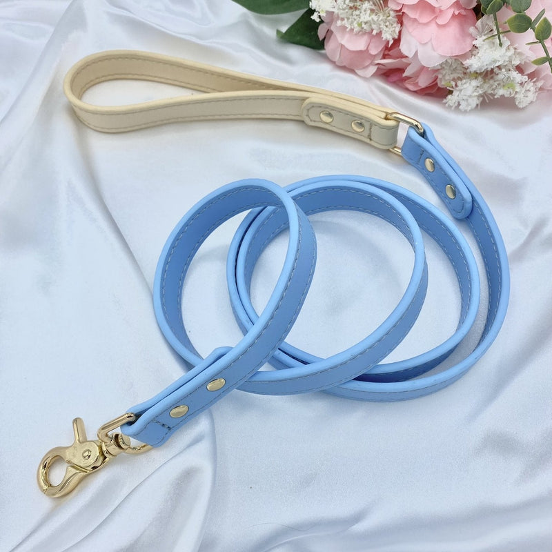 Cream and Blue Leather Dog Lead